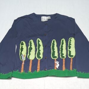 Michael Simon Lite Women's Embroidered Outdoor Trees And Dogs Button-up Blouse M